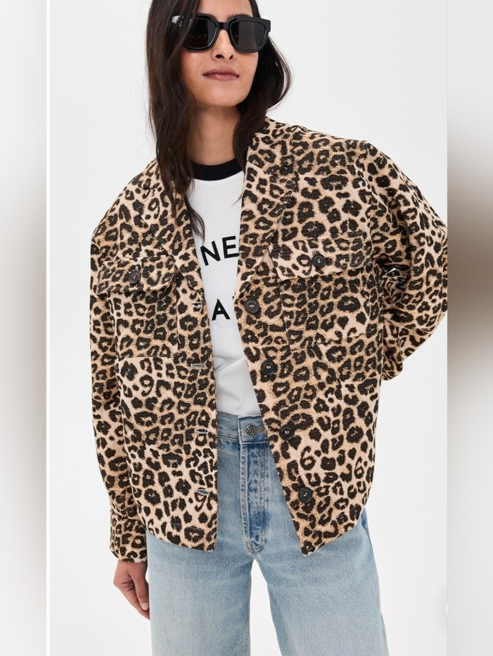 Nwt Anine Bing Flynn Leopard Oversized Cotton Blend Jacket Size Medium